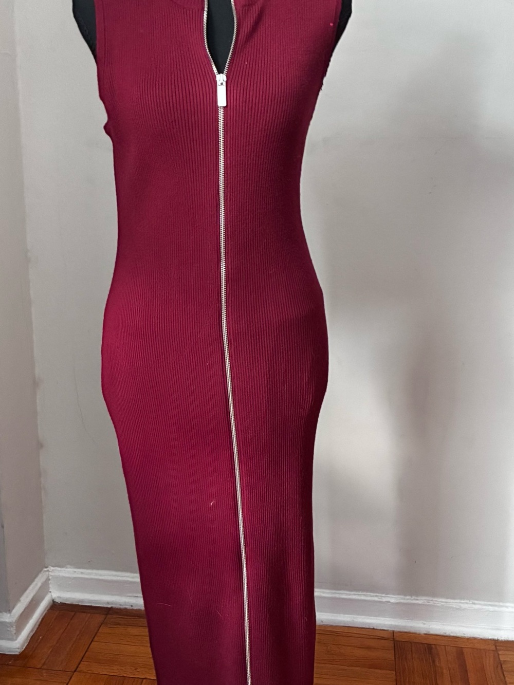 Bar III Wine Ribbed Maxi Dress with Front Zip